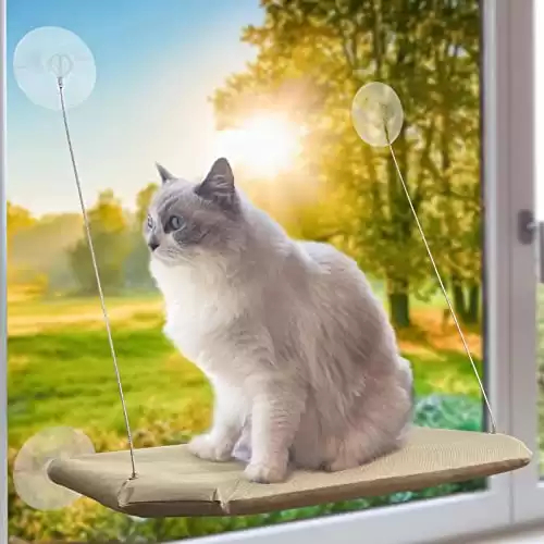 PETPAWJOY Cat Window Perch, Strong Suction Cups Easy Clean Safety Cat Hammock Window Seat