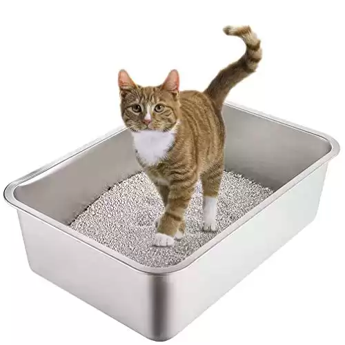 Yangbaga Stainless Steel Litter Box for Cat and Rabbit, Odor Control Litter Pan, Non Stick, Easy to Clean, Rust Proof.