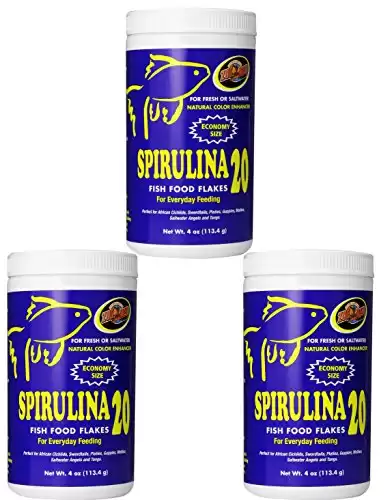 Zoo Med Spirulina 20 Flake Fish Food, 4-Ounce (3 Pack)