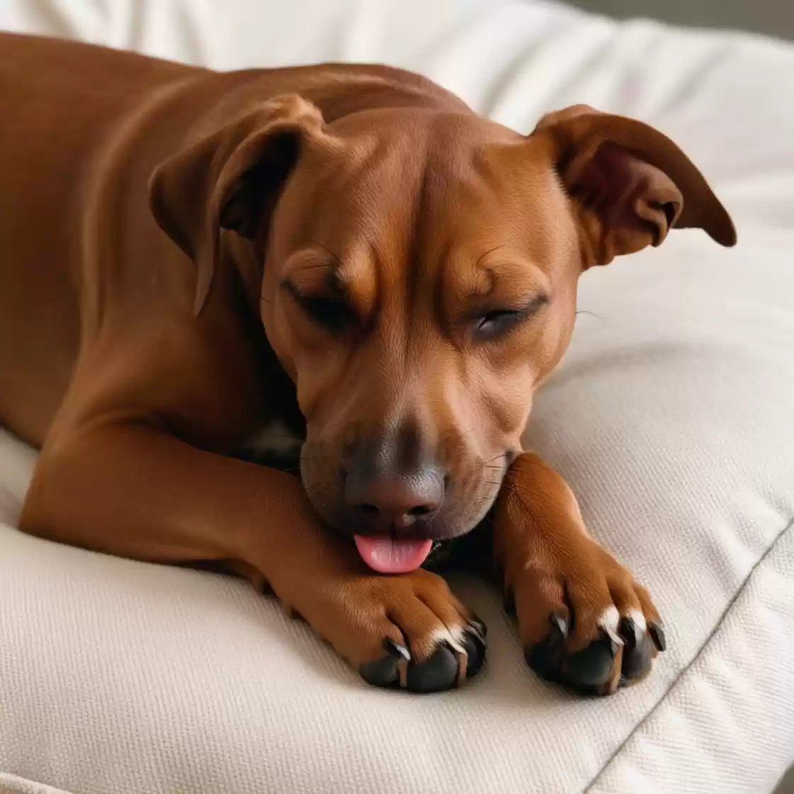 dog licking paw