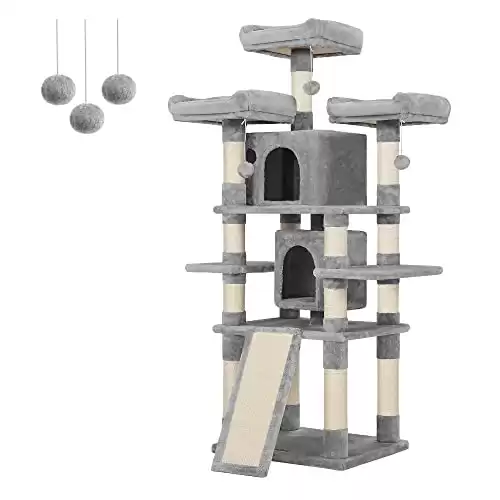 FEANDREA 67-Inch Multi-Level Cat Tree for Large Cats, with Cozy Perches, Stable